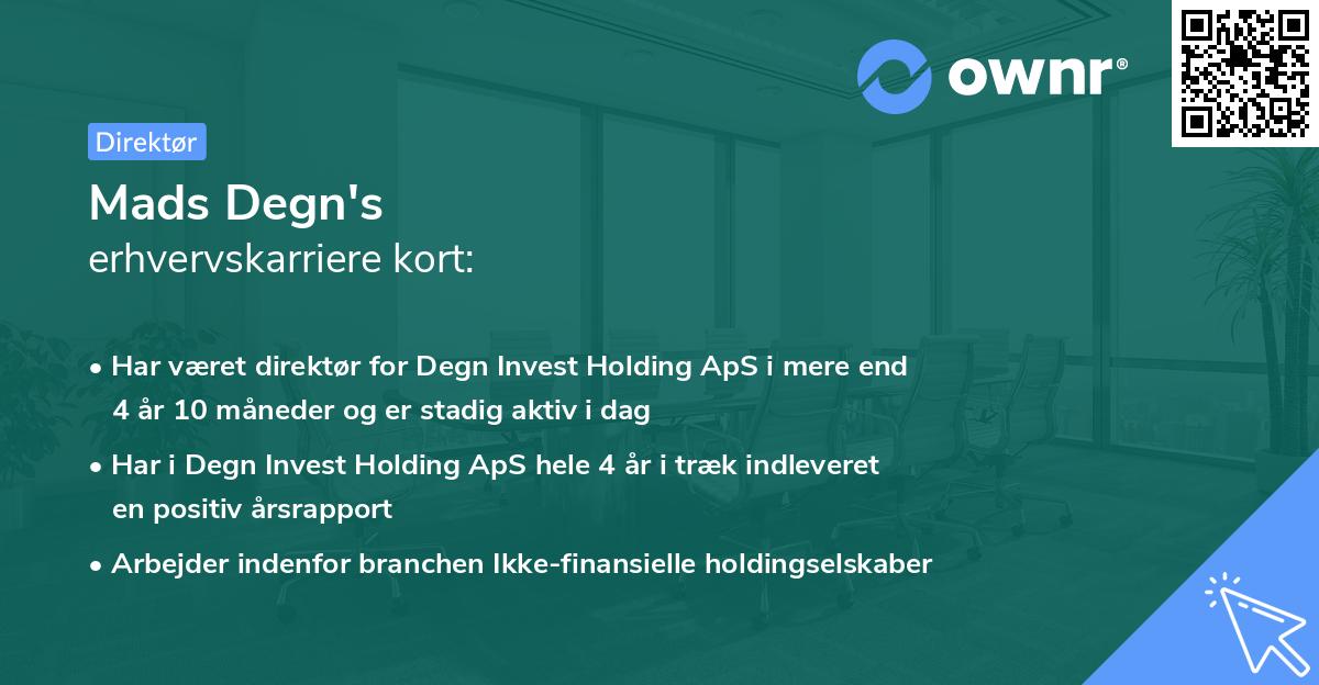 Mads Degn's erhvervskarriere kort