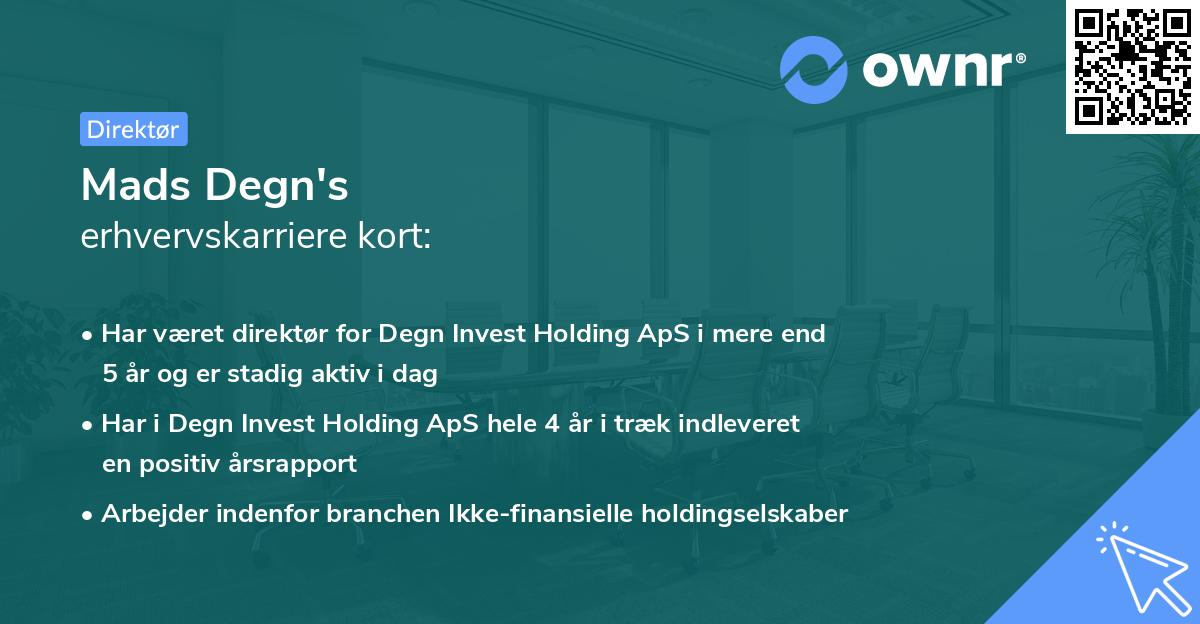 Mads Degn's erhvervskarriere kort
