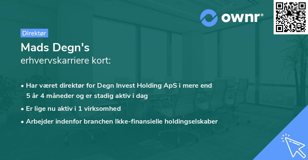 Mads Degn's erhvervskarriere kort