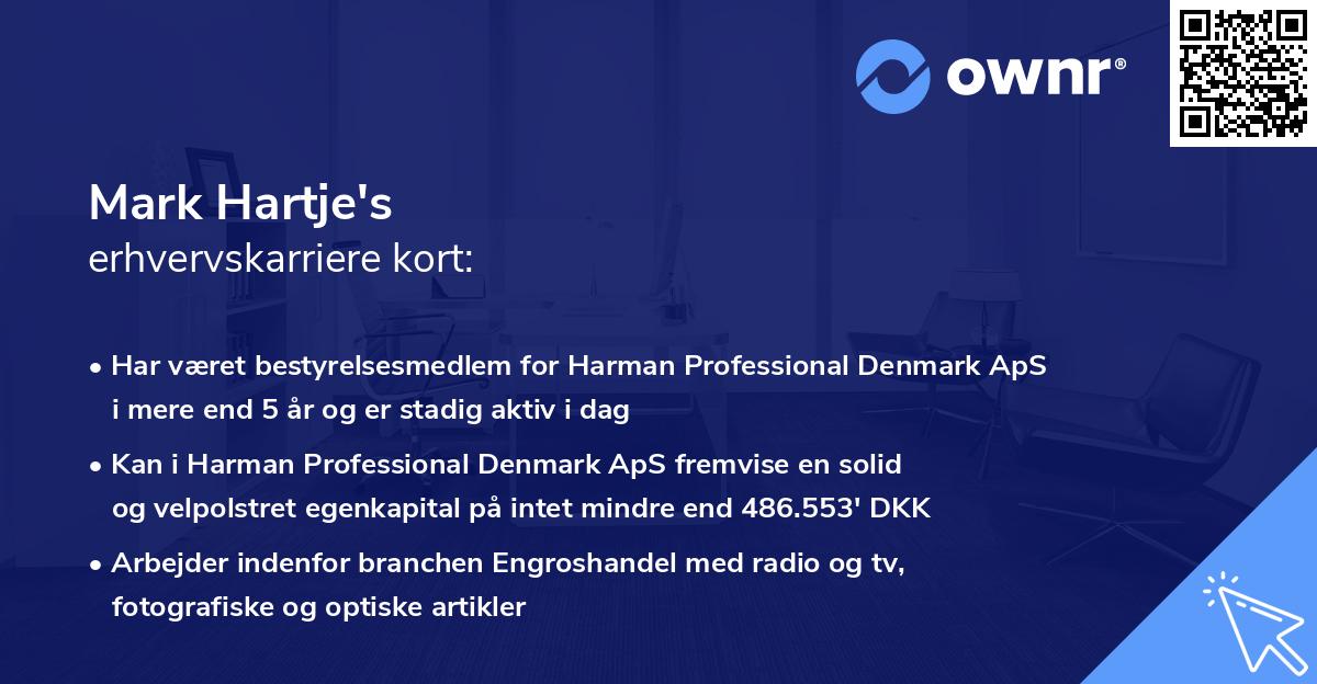 Mark Hartje's erhvervskarriere kort