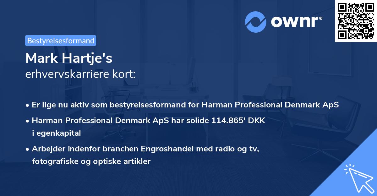 Mark Hartje's erhvervskarriere kort