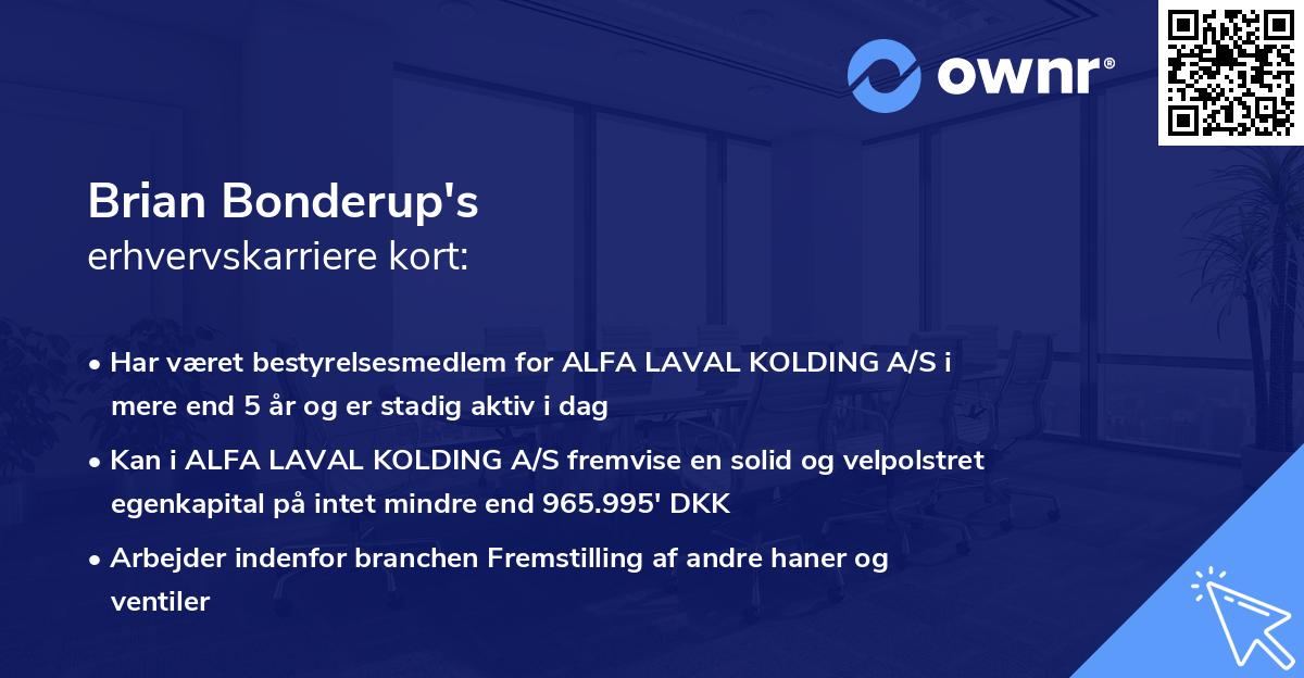 Brian Bonderup's erhvervskarriere kort