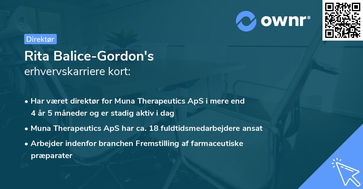 Rita Balice-Gordon's erhvervskarriere kort