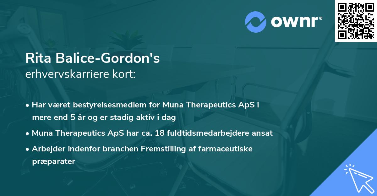 Rita Balice-Gordon's erhvervskarriere kort