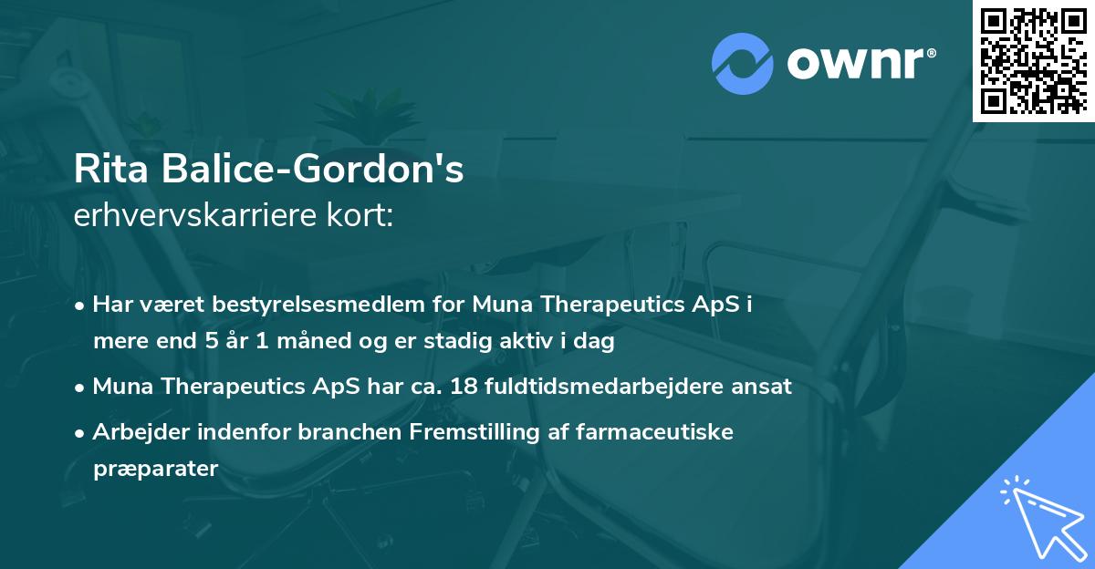 Rita Balice-Gordon's erhvervskarriere kort