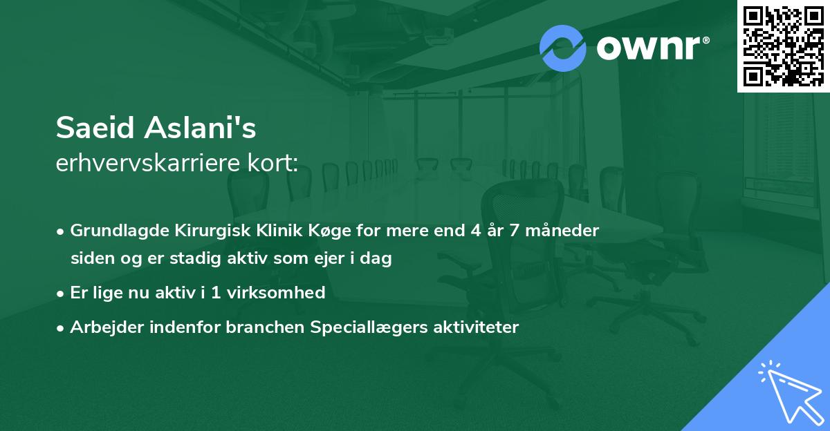 Saeid Aslani's erhvervskarriere kort