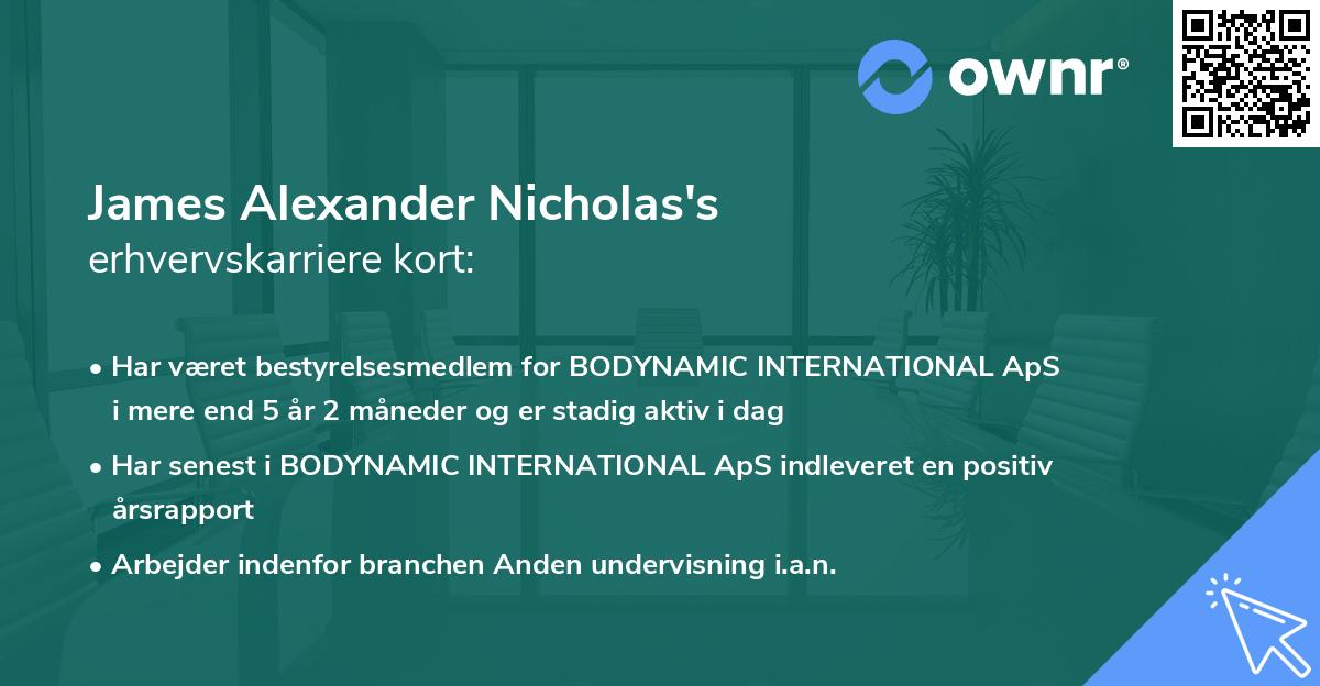 James Alexander Nicholas's erhvervskarriere kort