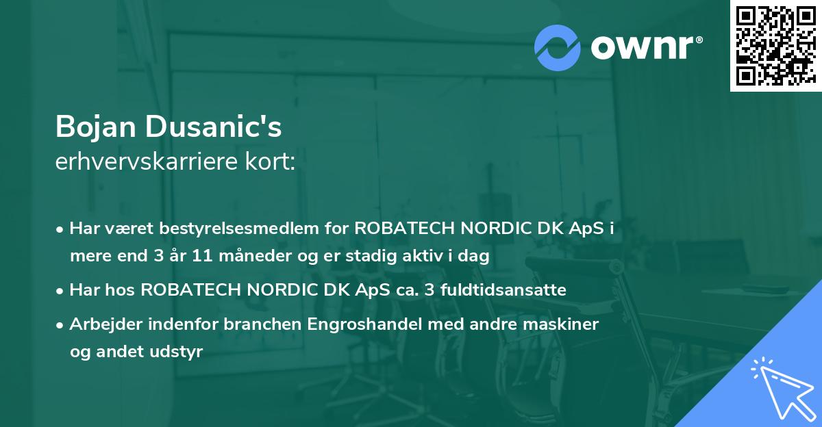 Bojan Dusanic's erhvervskarriere kort