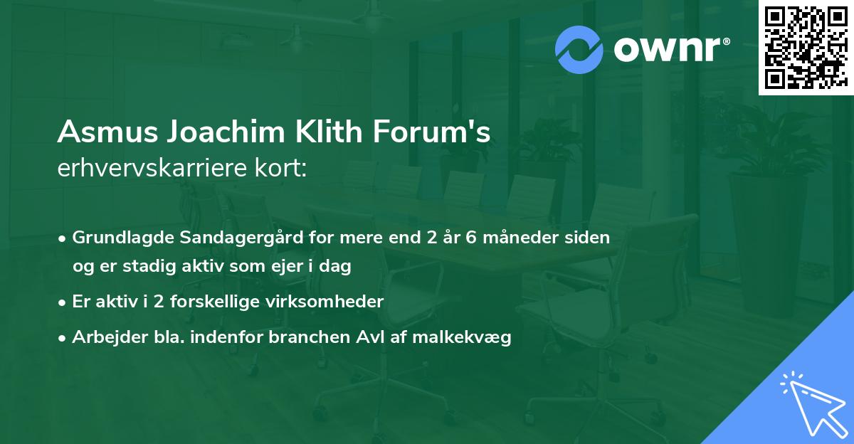 Asmus Joachim Klith Forum's erhvervskarriere kort