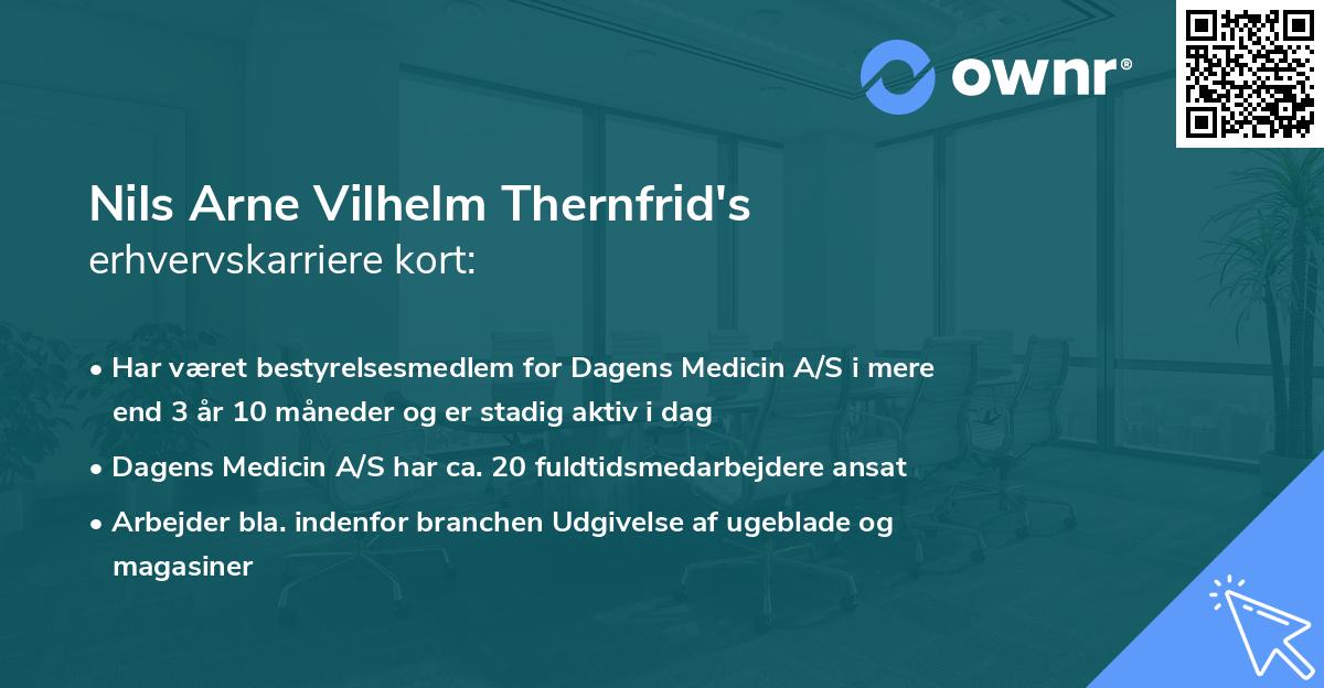 Nils Arne Vilhelm Thernfrid's erhvervskarriere kort