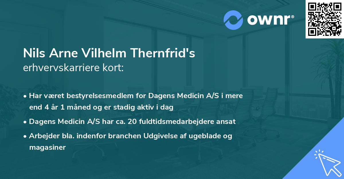 Nils Arne Vilhelm Thernfrid's erhvervskarriere kort