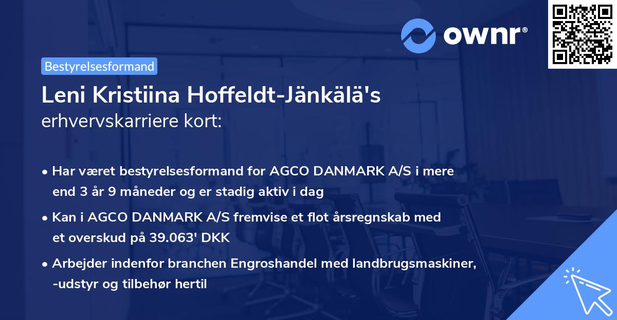Leni Kristiina Hoffeldt-Jänkälä's erhvervskarriere kort