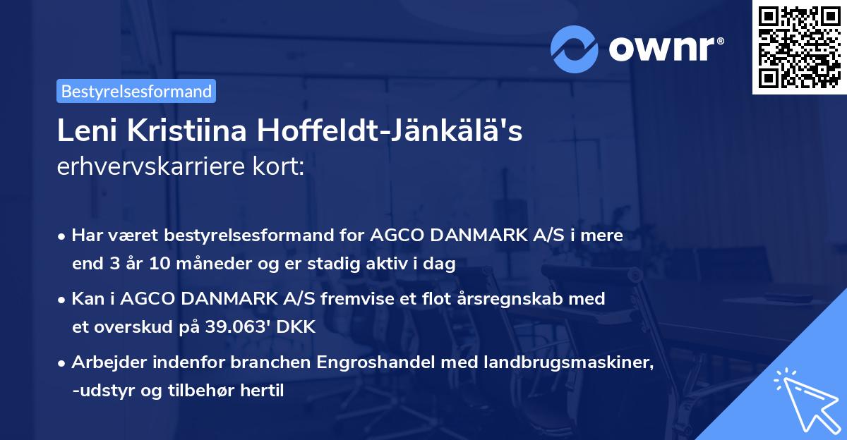 Leni Kristiina Hoffeldt-Jänkälä's erhvervskarriere kort