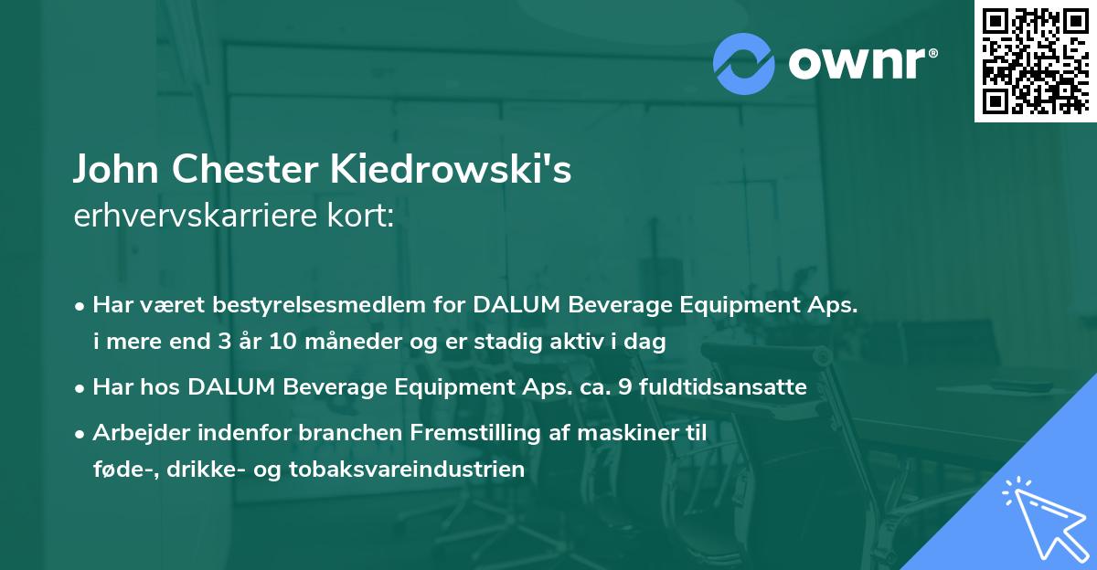 John Chester Kiedrowski's erhvervskarriere kort
