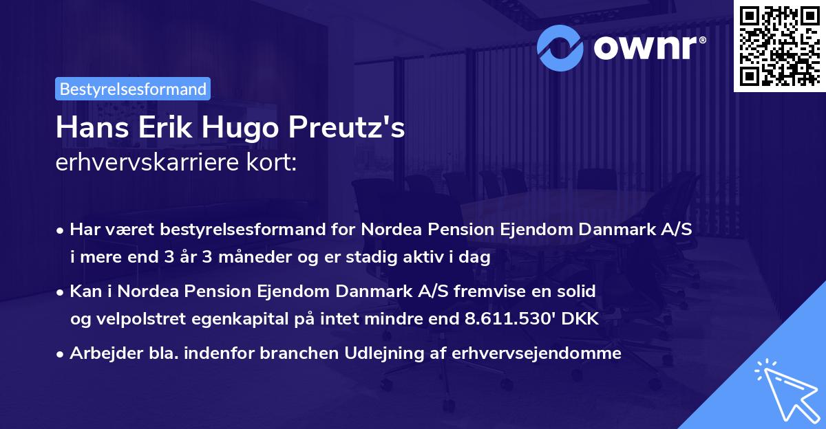 Hans Erik Hugo Preutz's erhvervskarriere kort