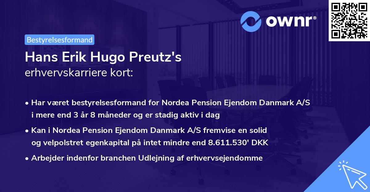Hans Erik Hugo Preutz's erhvervskarriere kort