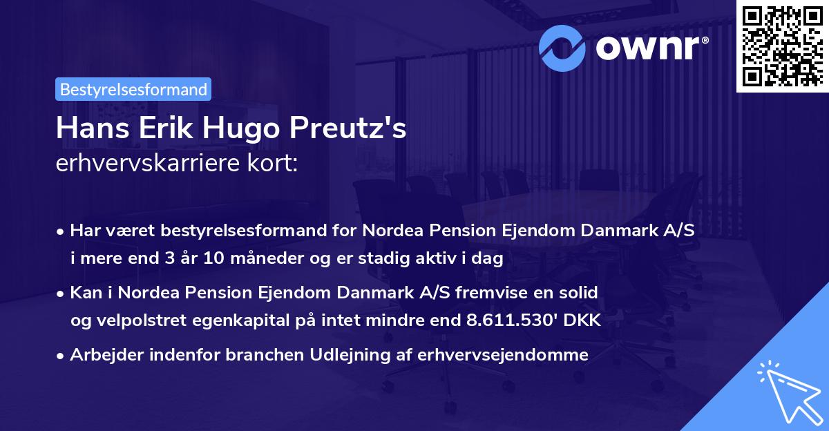 Hans Erik Hugo Preutz's erhvervskarriere kort