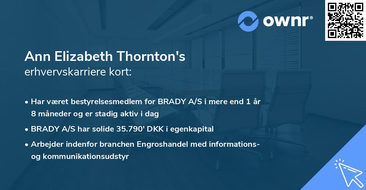 Ann Elizabeth Thornton's erhvervskarriere kort