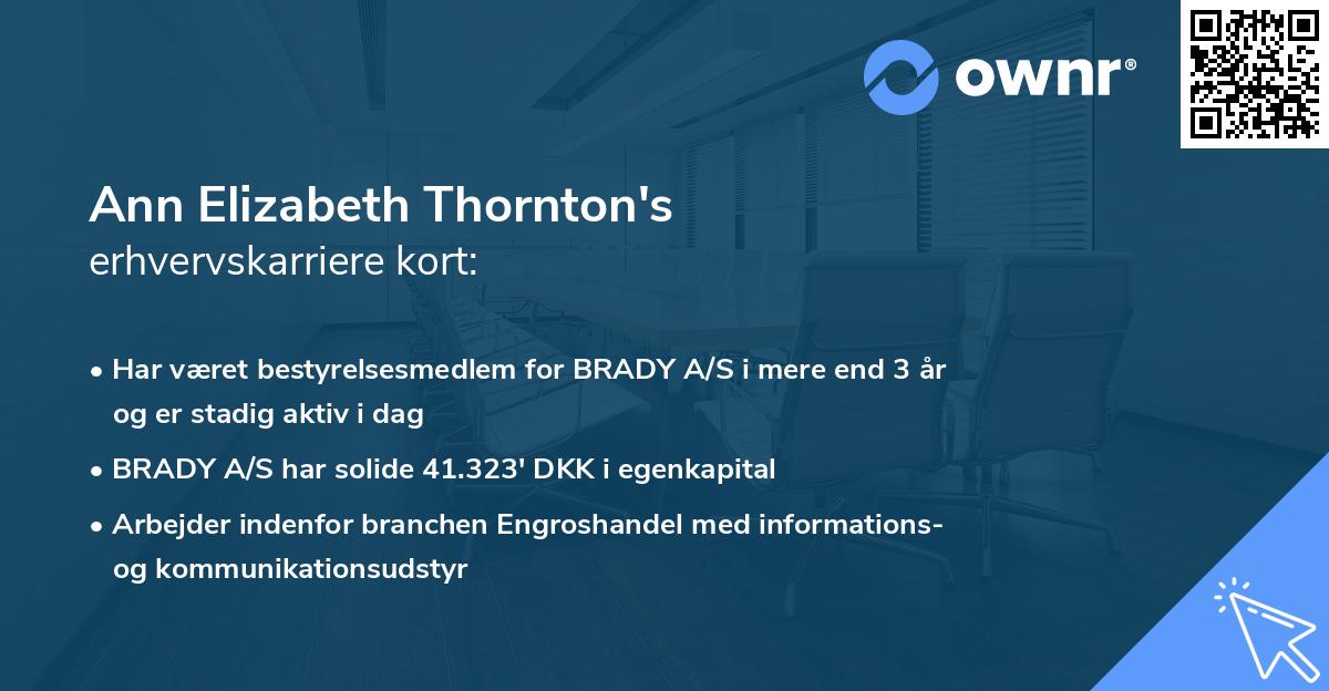 Ann Elizabeth Thornton's erhvervskarriere kort