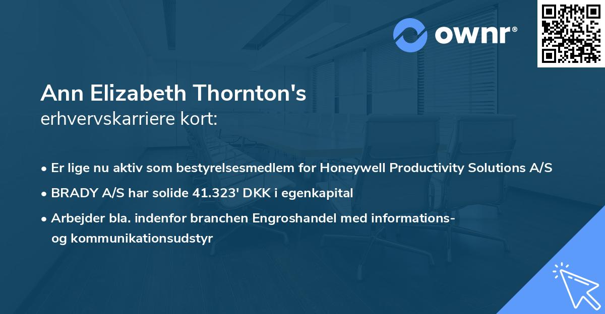 Ann Elizabeth Thornton's erhvervskarriere kort