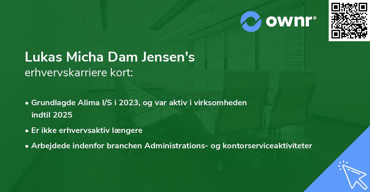 Lukas Micha Dam Jensen's erhvervskarriere kort