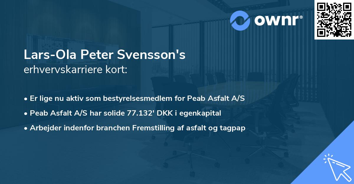 Lars-Ola Peter Svensson's erhvervskarriere kort