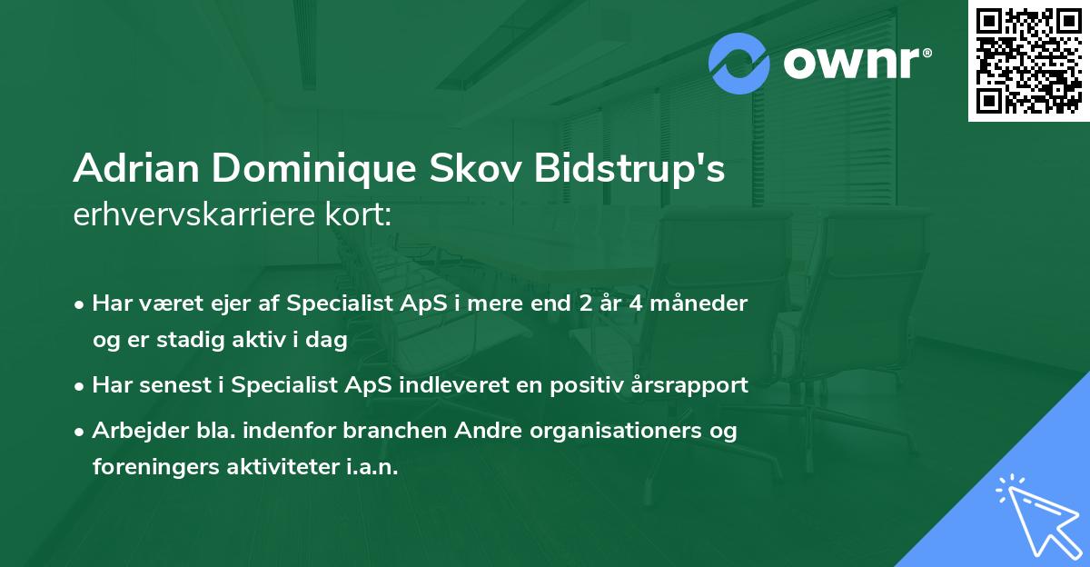 Adrian Dominique Skov Bidstrup's erhvervskarriere kort