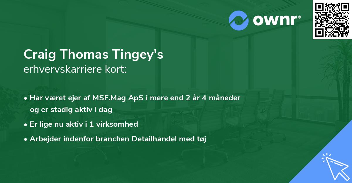 Craig Thomas Tingey's erhvervskarriere kort