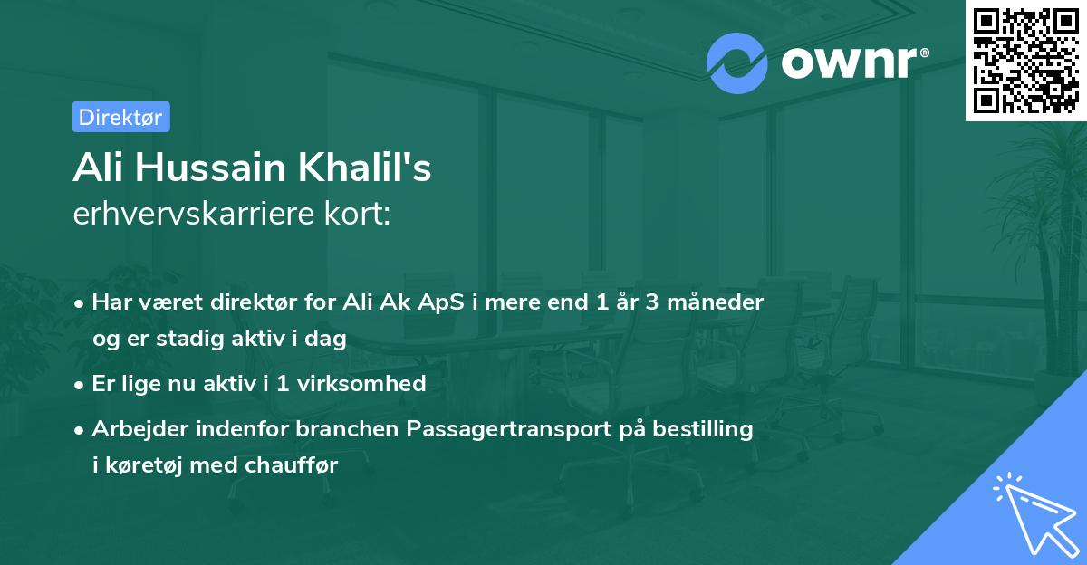 Ali Hussain Khalil's erhvervskarriere kort