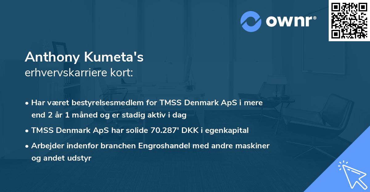 Anthony Kumeta's erhvervskarriere kort