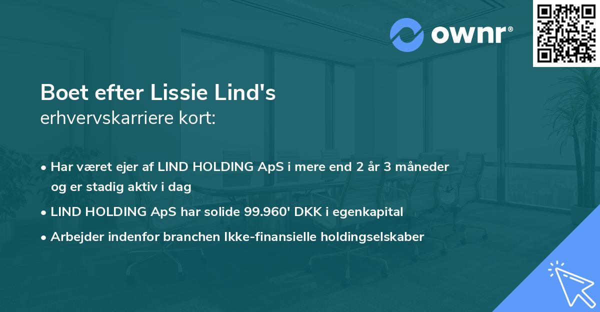 Boet efter Lissie Lind's erhvervskarriere kort