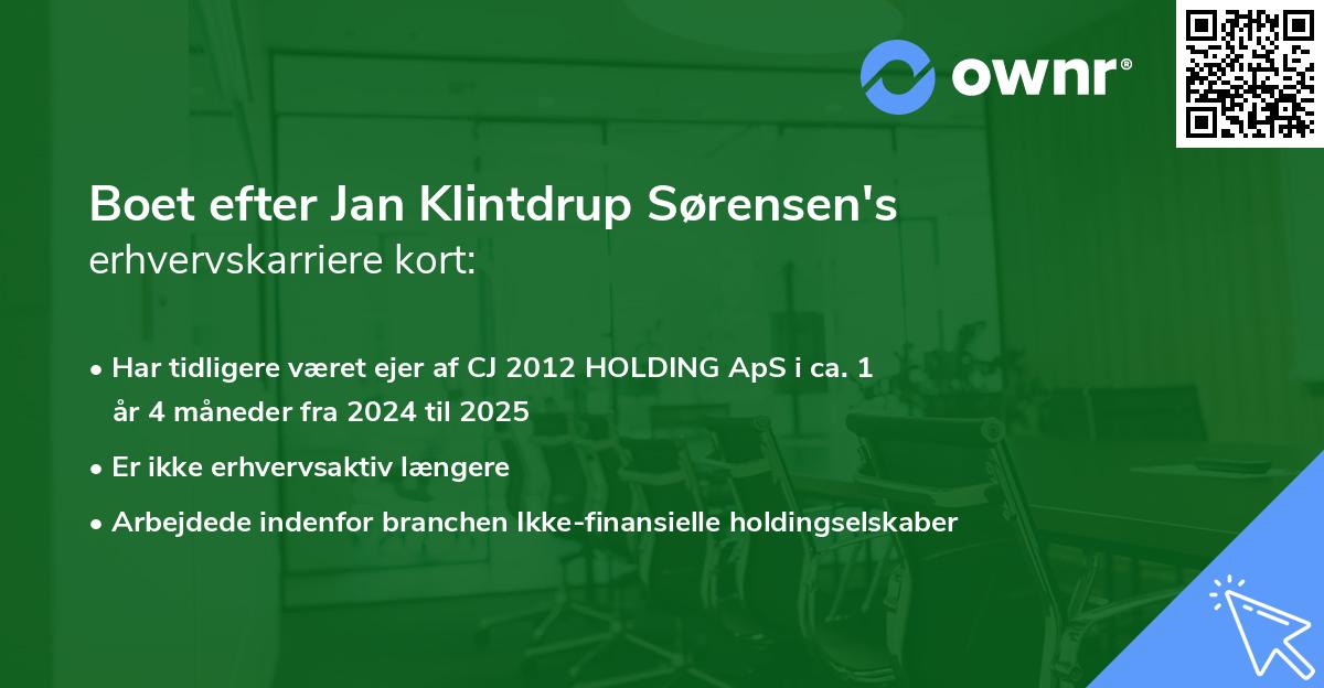 Boet efter Jan Klintdrup Sørensen's erhvervskarriere kort