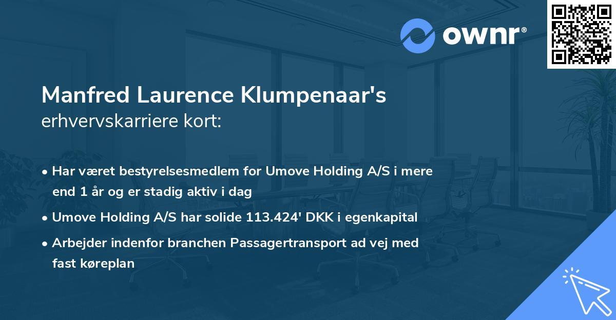 Manfred Laurence Klumpenaar's erhvervskarriere kort