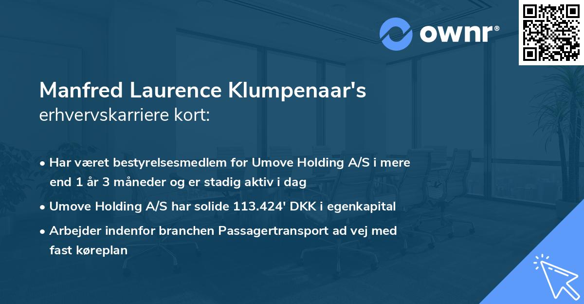 Manfred Laurence Klumpenaar's erhvervskarriere kort