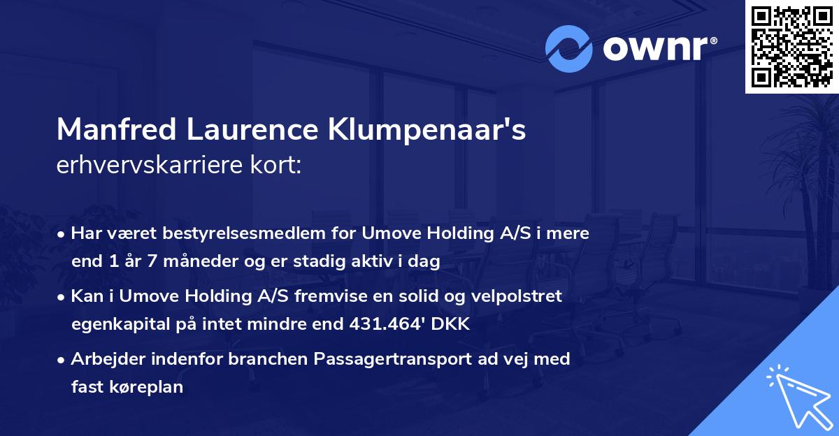 Manfred Laurence Klumpenaar's erhvervskarriere kort