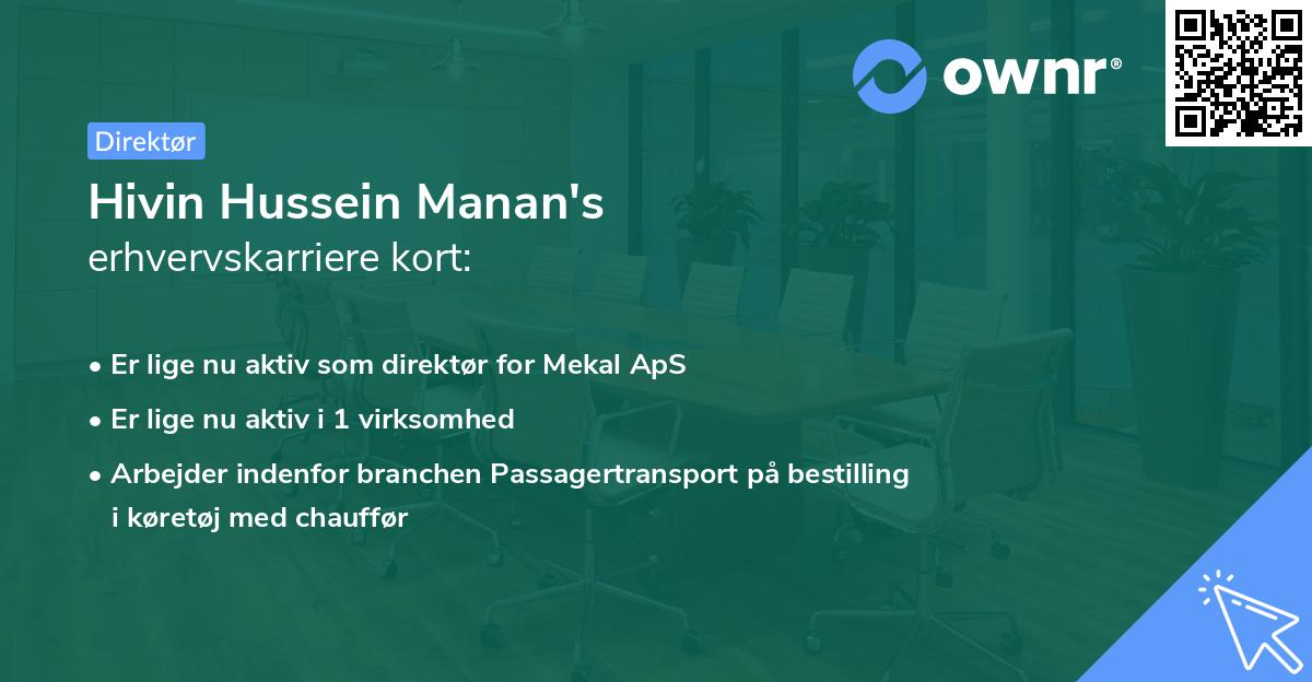 Hivin Hussein Manan's erhvervskarriere kort