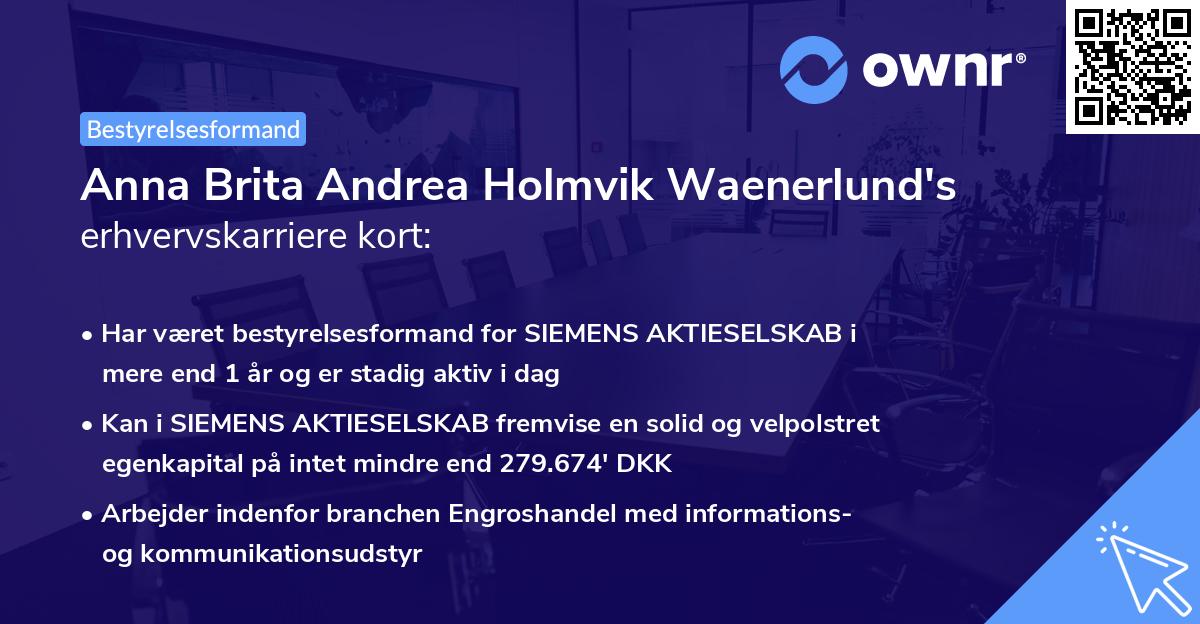 Anna Brita Andrea Holmvik Waenerlund's erhvervskarriere kort