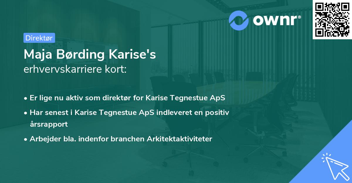 Maja Børding Karise's erhvervskarriere kort