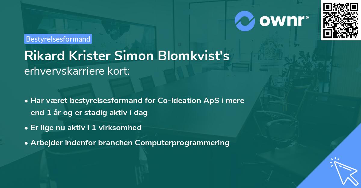 Rikard Krister Simon Blomkvist's erhvervskarriere kort