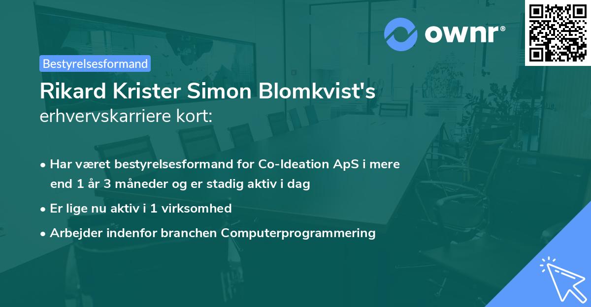 Rikard Krister Simon Blomkvist's erhvervskarriere kort