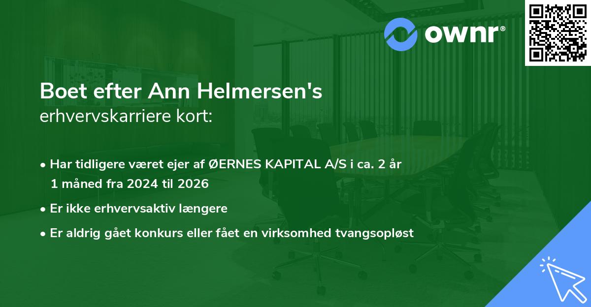 Boet efter Ann Helmersen's erhvervskarriere kort