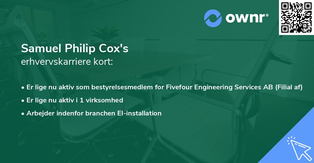 Samuel Philip Cox's erhvervskarriere kort