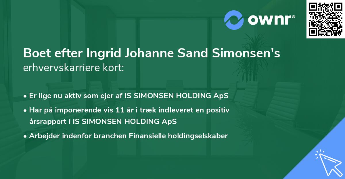 Boet efter Ingrid Johanne Sand Simonsen's erhvervskarriere kort