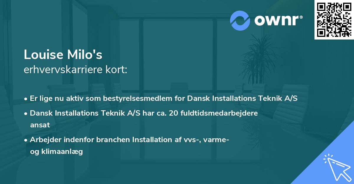 Louise Milo's erhvervskarriere kort