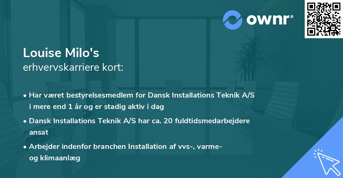 Louise Milo's erhvervskarriere kort