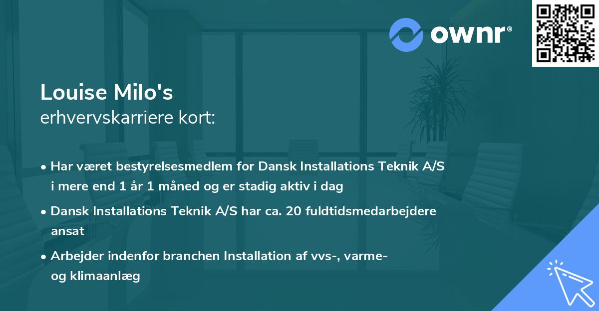 Louise Milo's erhvervskarriere kort