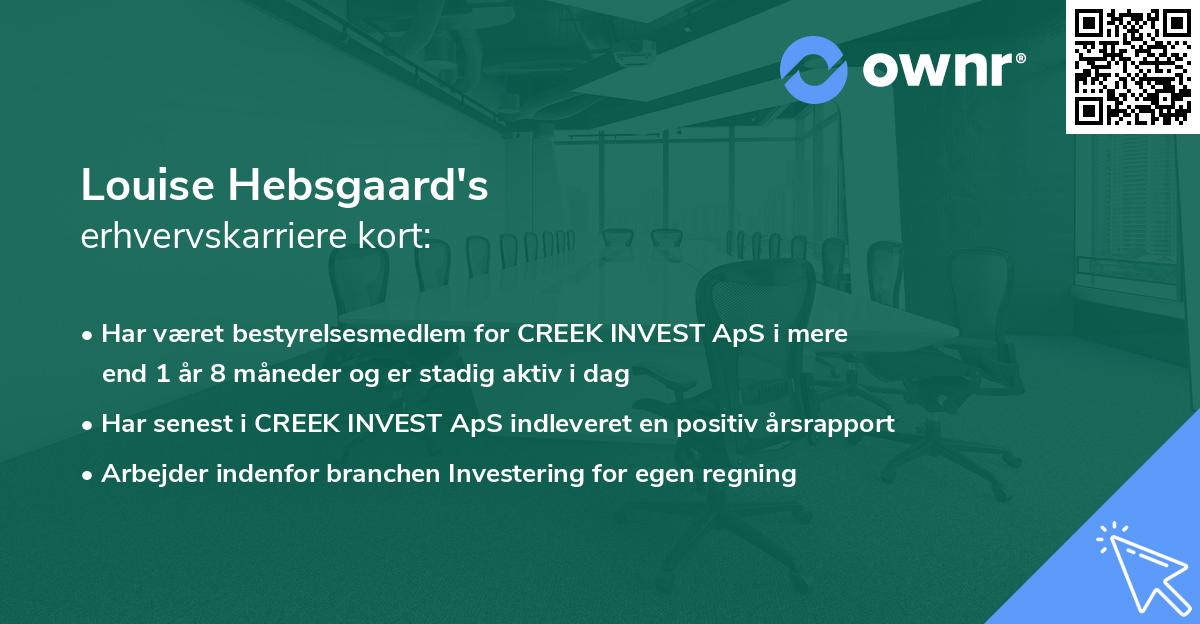 Louise Hebsgaard's erhvervskarriere kort