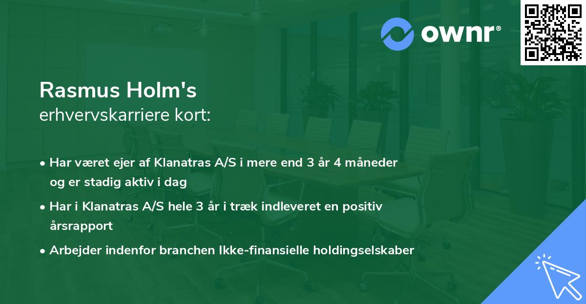 Rasmus Holm's erhvervskarriere kort