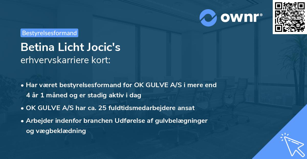 Betina Licht Jocic's erhvervskarriere kort