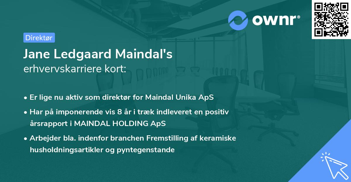 Jane Ledgaard Maindal's erhvervskarriere kort